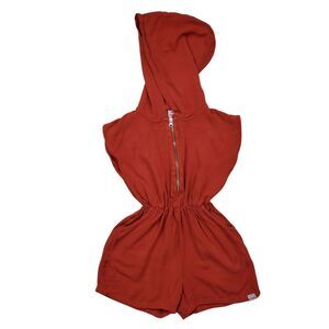 Pencil 1987 Hooded Romper Shorts Girls 4 Orange Half Zip Sleeveless Kids